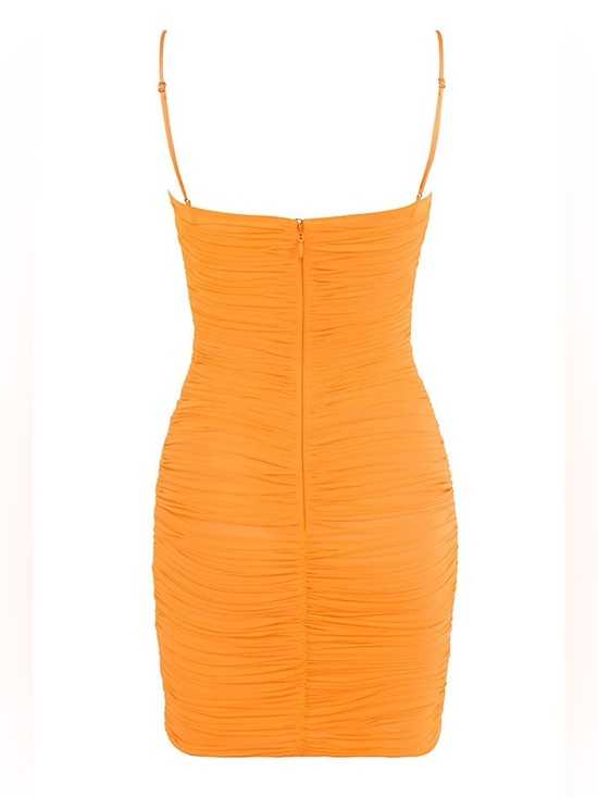 HOUSE of CB Tangerine Ruched Organza Mesh Mini Dress Sz. M - Picture 4 of 15
